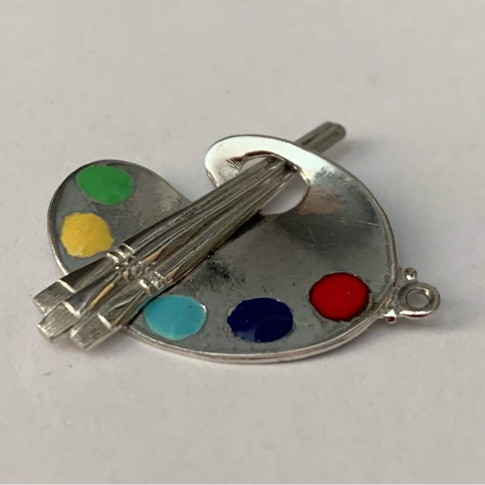Sterling Silver Artist Palette Charm Pendant with Colorful Accents Art Painting
